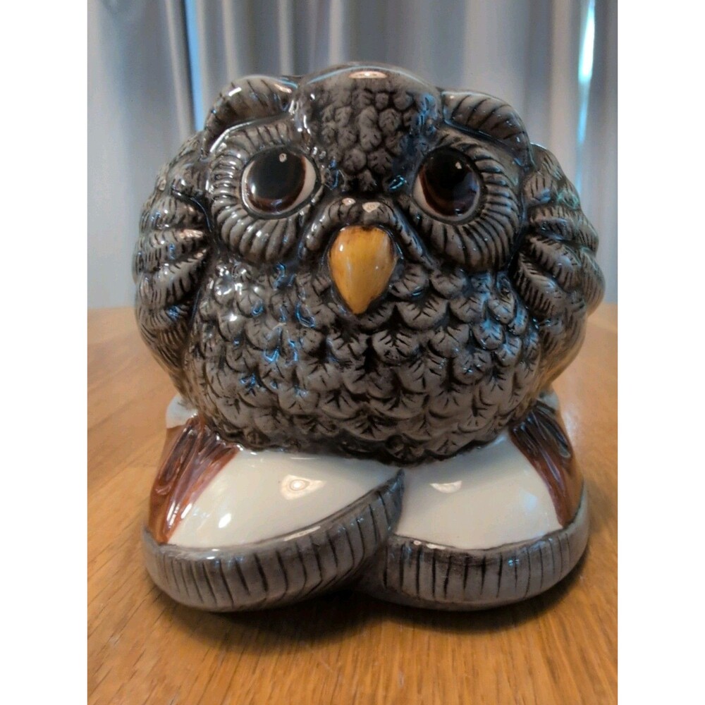 Vintage 1977 Owl W/Shoes Planter Pottery By LeDolls 4" Signed Cottagecore Boho